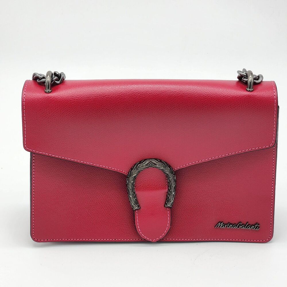 Marina Galanti Leather Convertible Chain Crossbody Shoulder Bag Clutch Pink